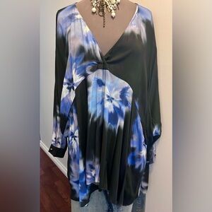 Zara Blue & Black Tie-Dye Flowy Tunic Top